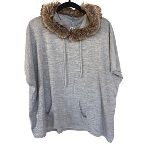 Y2K Scene Faux Fur Hood Sleeveless Top 2011 Gyaru Poncho Rave Alt Medium